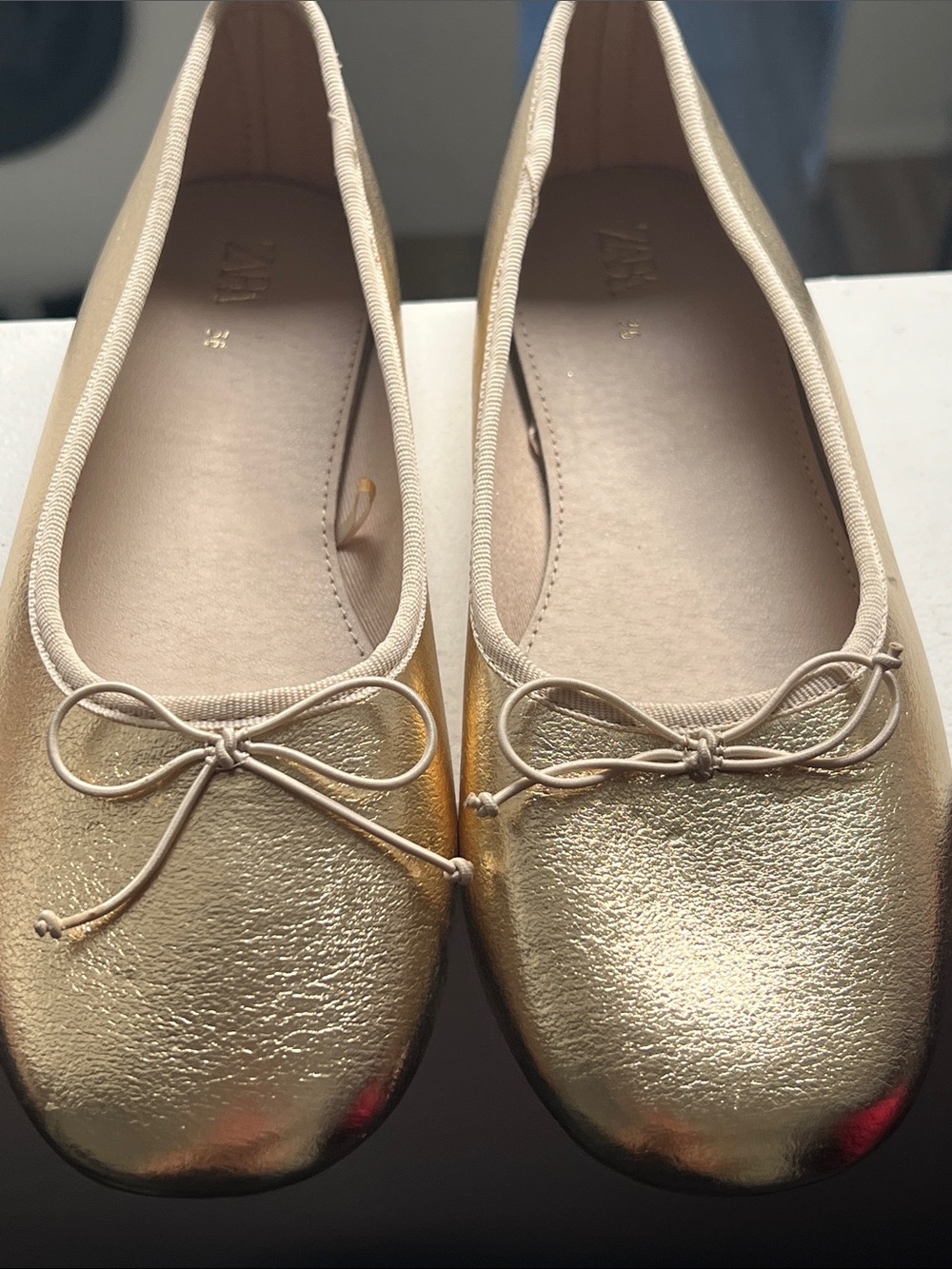 Zara Gold Metallic Girls' Ballet Flats with Bow